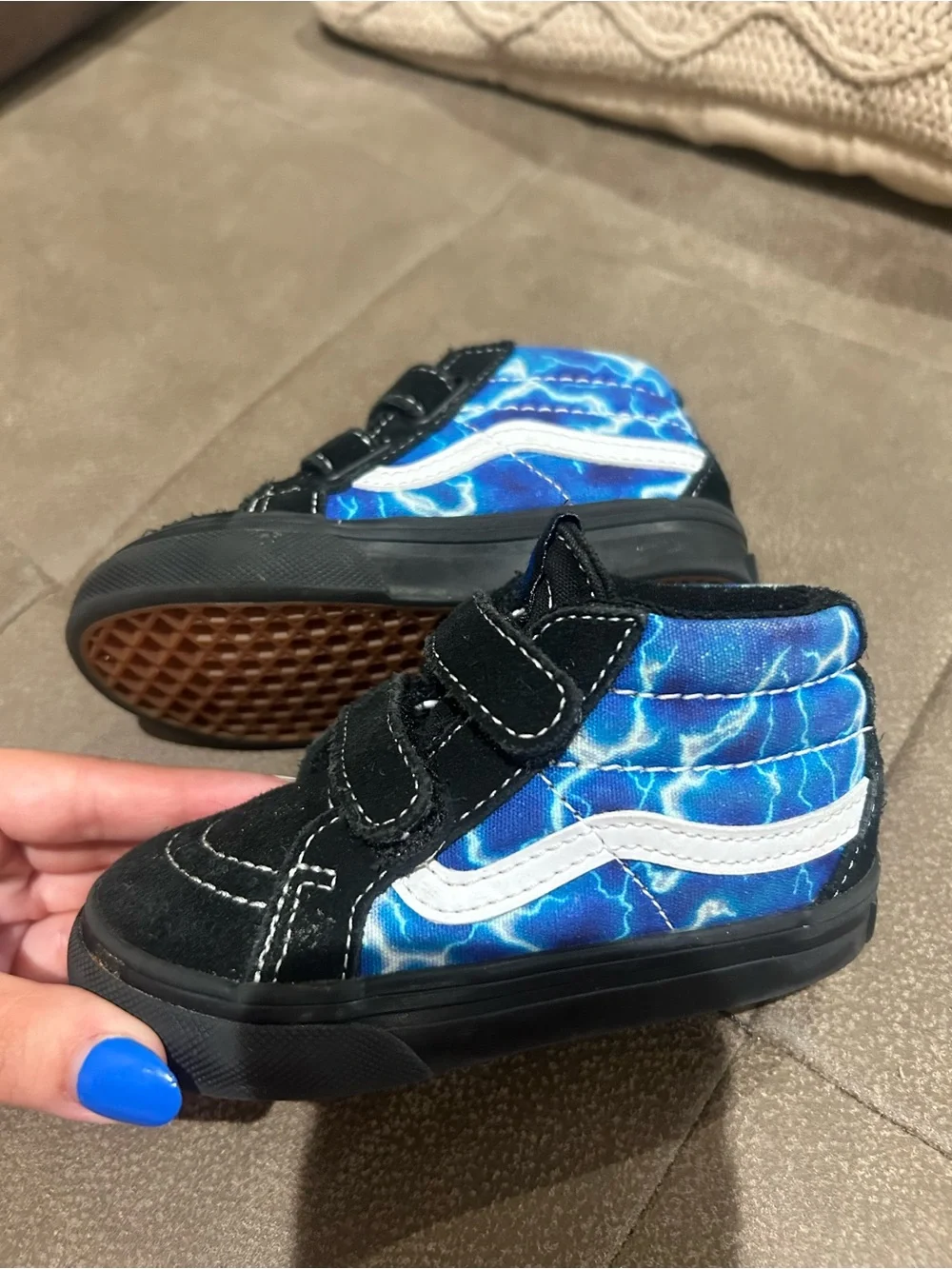 Vans Kids Black and Blue Velcro Skate Sneakers